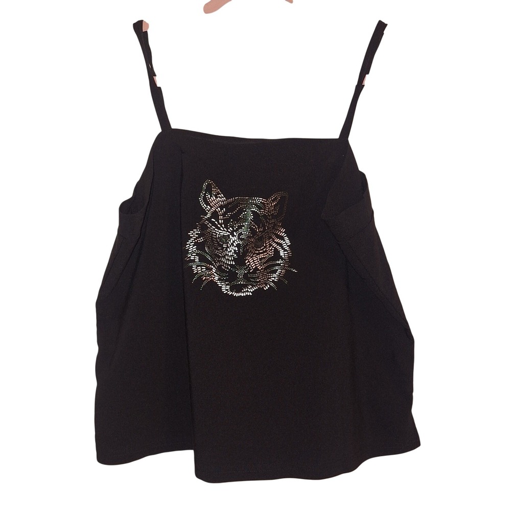 Vintage Y2K ENT Entrancy Black Silver Jewel‎ Tiger Tanktop Whimsygoth Skater